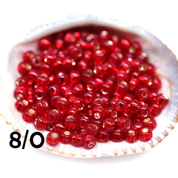 TOHO red seed beads size 8/0, Silver lined ruby N 25C, japanese glass rocaille beads 10g - S1176