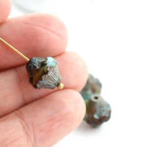 10mm Bicone czech glass beads, Dark Brown Topaz and Blue picasso beads, fire polished baroque bicones 4Pc 2761 image 3