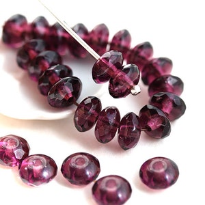 50pc Dark purple spacer beads, Amethyst purple czech glass rondelle beads, Gemstone cut fire polished faceted rondels 4x7mm 2178 image 1