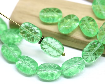 Czech Glass Oval Beads: Spring Green Puffy Beads (13x9mm, 15pc)