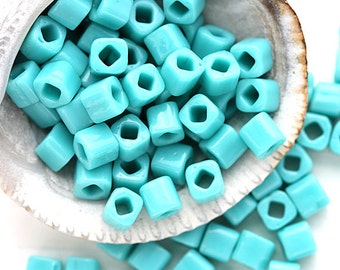 TOHO Seed beads Cube size 4/0 Opaque Turquoise N 55 japanese glass rocailles - 10g - S1094