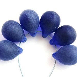 10x14mm Matte Dark Blue glass Teardrop beads, frozen Blue czech glass beads, large Briolettes 6Pc 1930 image 1