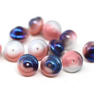Cuentas de platillo blancas y rosas con forma de OVNI, 8 x 10 mm, cuentas de cristal checo Saturno azules, 12 piezas - 0370