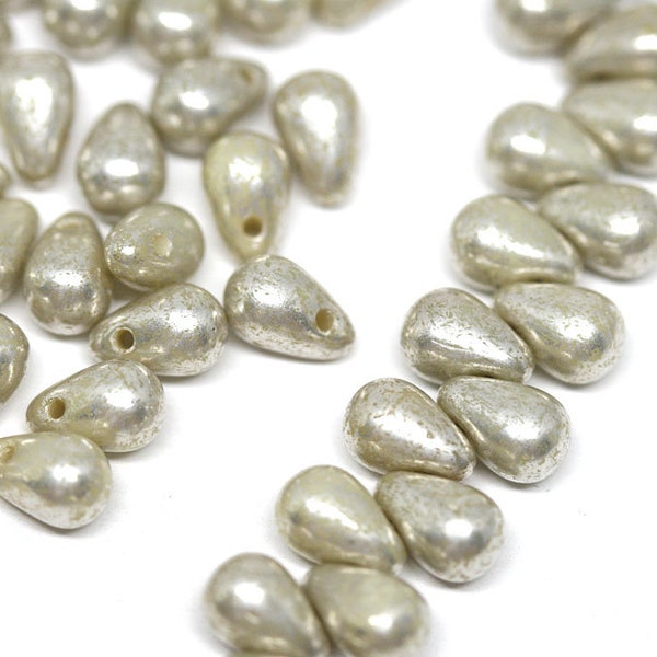 Silver Wash Czech Glass Teardrop Beads: Pale Yellow 4x6mm (50Pc)