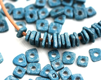 Metallic Blue chip beads, Greek ceramic spacers, tiny washer beads, 5mm - approx.70pc - 1376