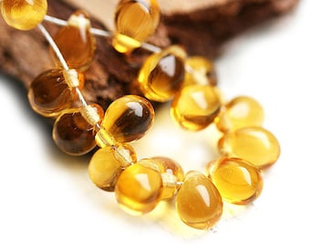 5x7mm Honey yellow Czech Glass teardrop beads  small drops top drilled 50pc - 1970