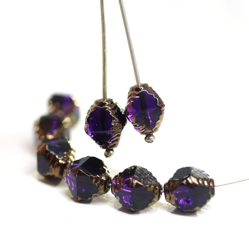 10x8mm Very dark purple bicone fire polished czech glass beads golden edge, 8Pc 5659 image 1