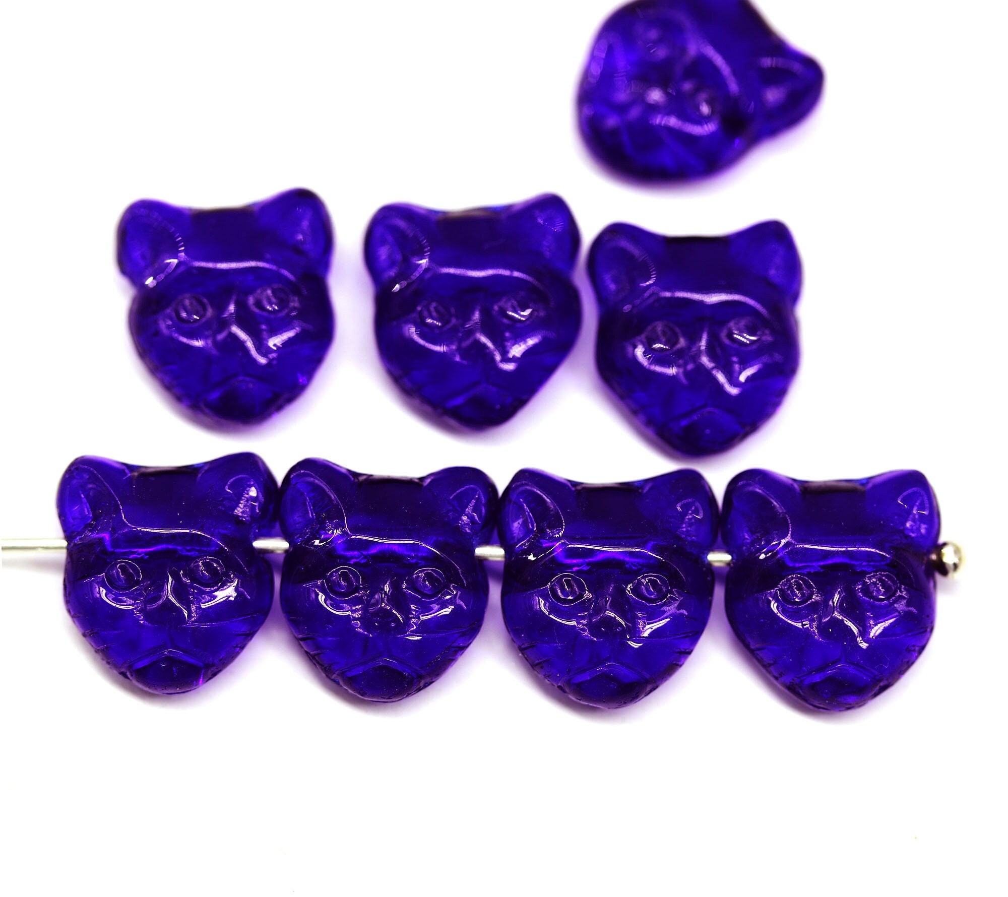 Cat Beads - pair of Czech glass beads grumpy cat in grayish blue – Life is  a Gift Shop