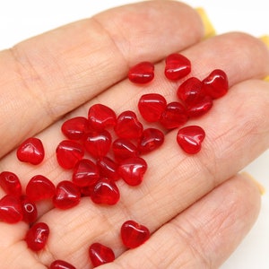 6mm Transparent red Czech glass heart beads tiny hearts 30pc 5414 image 4