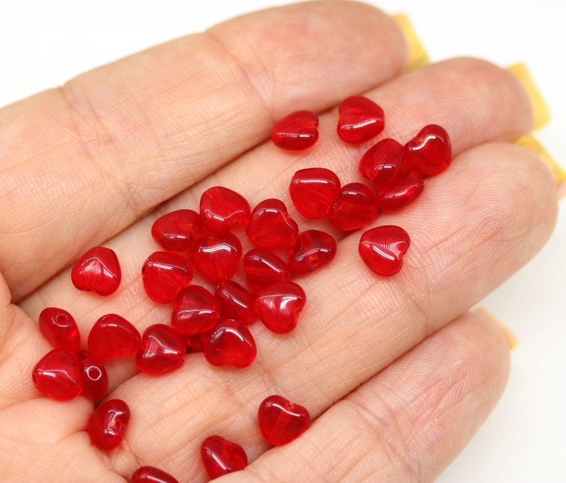 6mm Transparent red Czech glass heart beads tiny hearts 30pc 5414 image 4