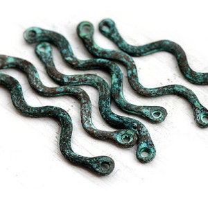 35mm Long Wavy connector links Green patina copper link Lead Free greek metal casting beads jewelry making findings 6Pc F197 image 7