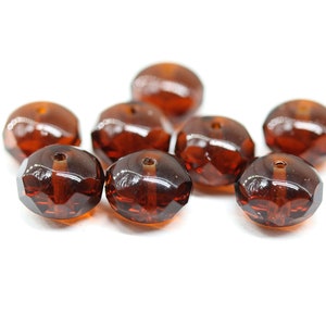7x11mm Dark topaz fire polished rondelle brown Czech glass beads large rondels 8pc 3983 image 2