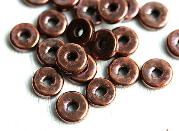 9mm Dark Copper Rondelle Greek Ceramic Beads Metalized Rondels | Etsy
