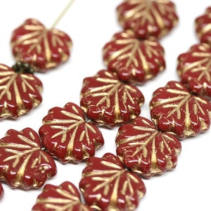 Rot Goldene Glasperlen Rotes Ahornblatt Perle Böhmische Glasblätter Goldene Einlegearbeiten Blatt 11 x 13 mm - 10Pc - 0322