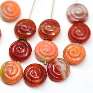 Cuentas de concha de color rojo anaranjado de 13 mm, de cristal checo, con forma de fósil de nautilus, 12 unidades - 0637