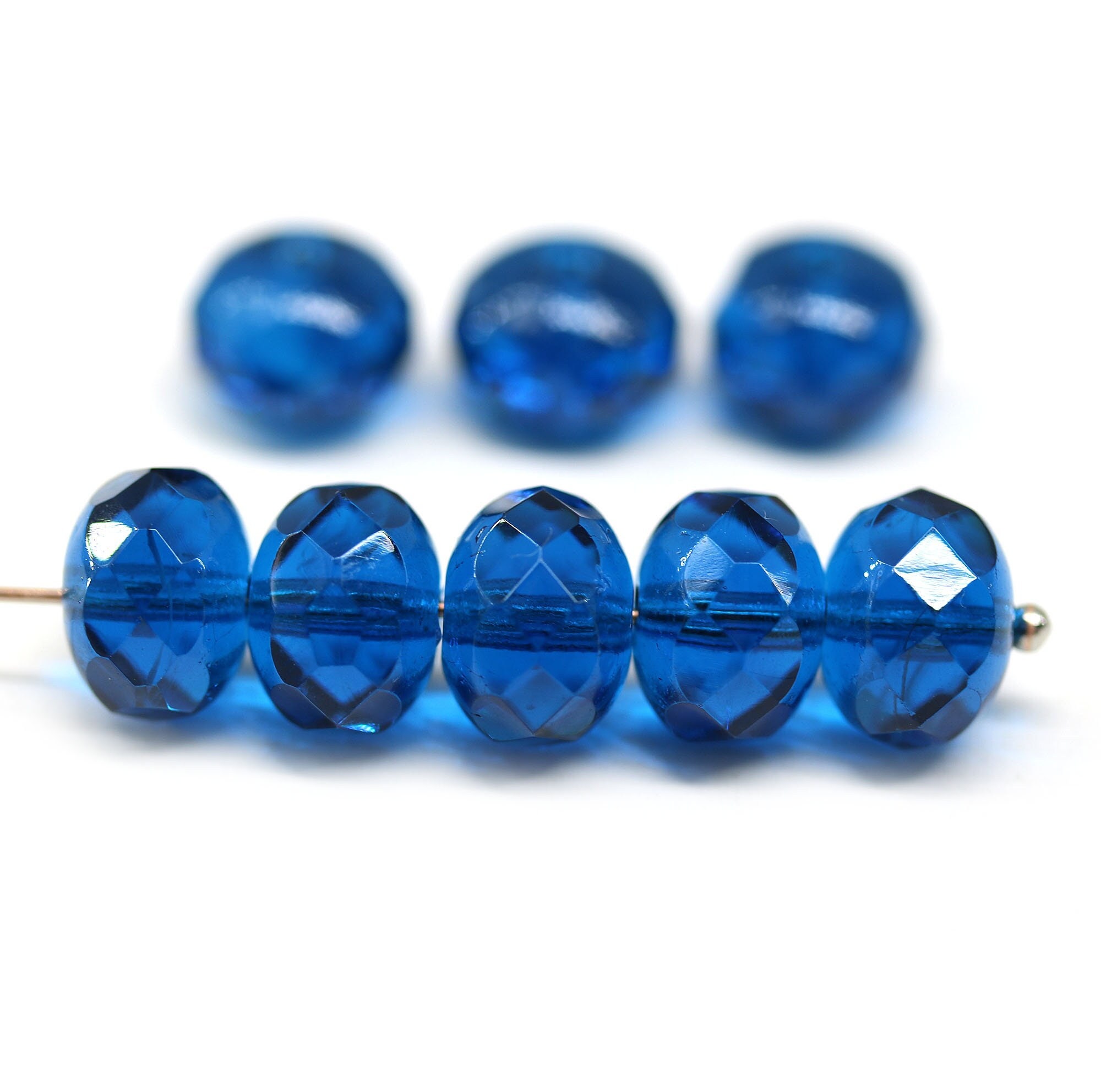 7 x 11 mm カプリ ブルー ファイアーポリッシュ ロンデル チェコガラス
