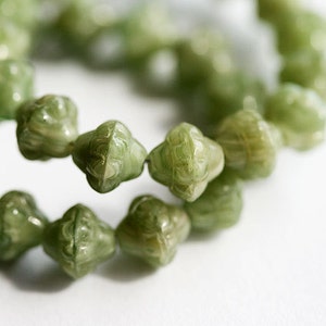 9mm Picasso Green Bicone beads Rustic czech glass carved aged beads 2898 15Pc