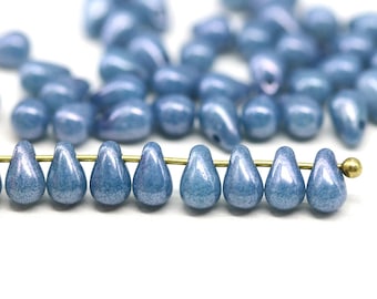4 x 6 mm Montana blu minuscole perline a goccia in vetro ceco piccole gocce di pioggia, 50 pezzi - 6171
