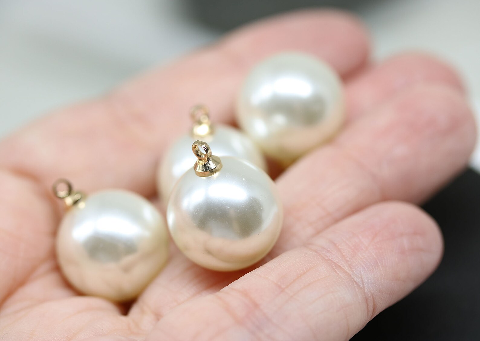 16mm White Round Faux Pearls Golden Loop Large Plastic Ball Etsy