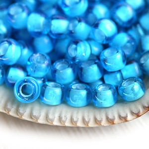 Blue seed beads, Toho size 6/0, Inside Color Aqua White Lined N 931, japanese kumihimo rocailles 10g - S466