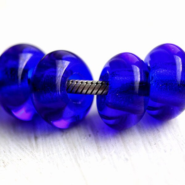 Large hole glass beads, Dark Blue beads, czech beads, 6mm hole, fit all European Charm Bracelets - 16x8mm - 4Pc - 1360