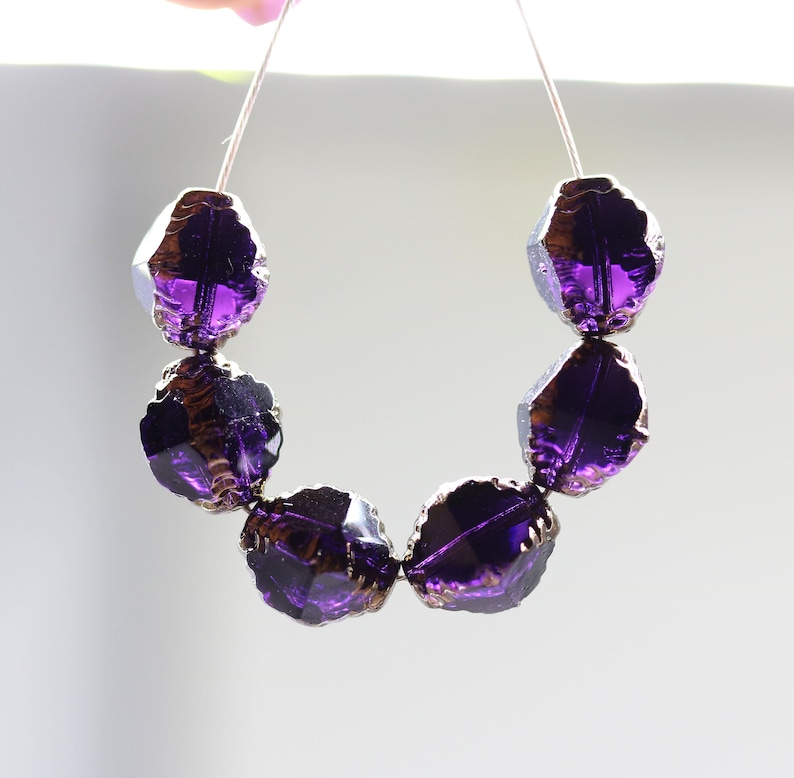 10x8mm Very dark purple bicone fire polished czech glass beads golden edge, 8Pc 5659 image 2