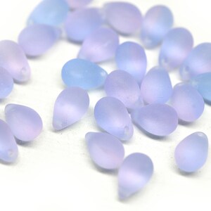 6x9mm Lilac teardrop czech beads, frosted glass purple blue drop beads 30pc 5356 image 7