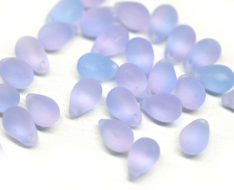 6x9mm Lilac teardrop czech beads, frosted glass purple blue drop beads 30pc 5356 image 7