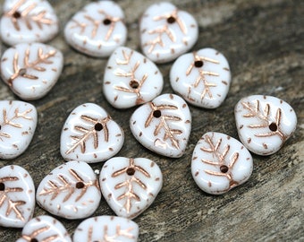 White Rose Gold leaf beads Heart shaped triangle leaf beads Rose gold wash White Czech glass small leaves petals 30pc - 1973