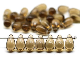6 x 10 mm Perles en forme de larme en verre tchèque brun 30 pièces - 1527