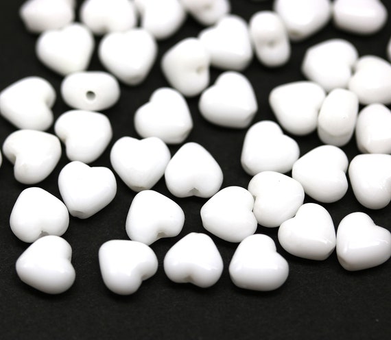 c*7様 White hearts old beads White Heart Beads Czech Glass 6mm Tiny Hearts, Jewelry Making