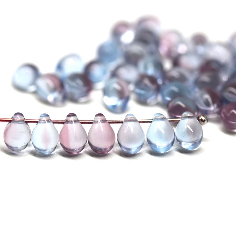 5x7mm czech glass top drilled pale blue drop beads for jewelry making 50pc Light blue purple teardrops 1813