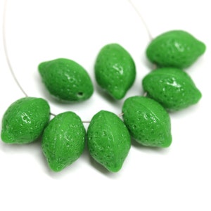 Lemon beads Czech glass lime fruit beads Vegan jewelry 14x10mm Dark green