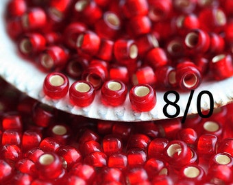 Red Toho seed beads size 8/0 Silver Lined Frosted Ruby 25CF, japanese glass rocaille beads - 10g - S1074
