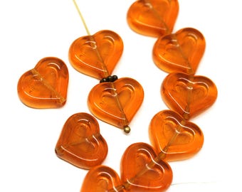 Topaz heart beads Brown Czech glass 14mm heart beads for jewelry making, 8pc - 3235