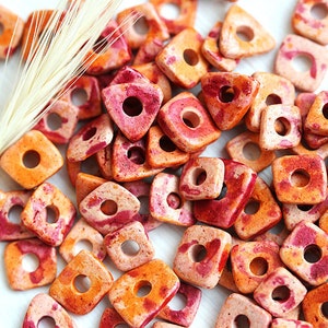 Greek ceramic Chip beads - Mixed Peach, Pink, Orange tiny irregular spacers, 5mm - approx.70pc - 1576