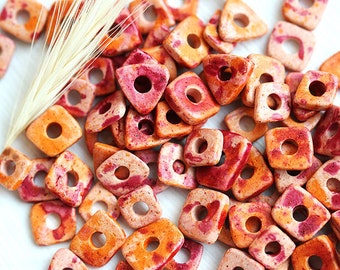 Greek ceramic Chip beads - Mixed Peach, Pink, Orange tiny irregular spacers, 5mm - approx.70pc - 1576