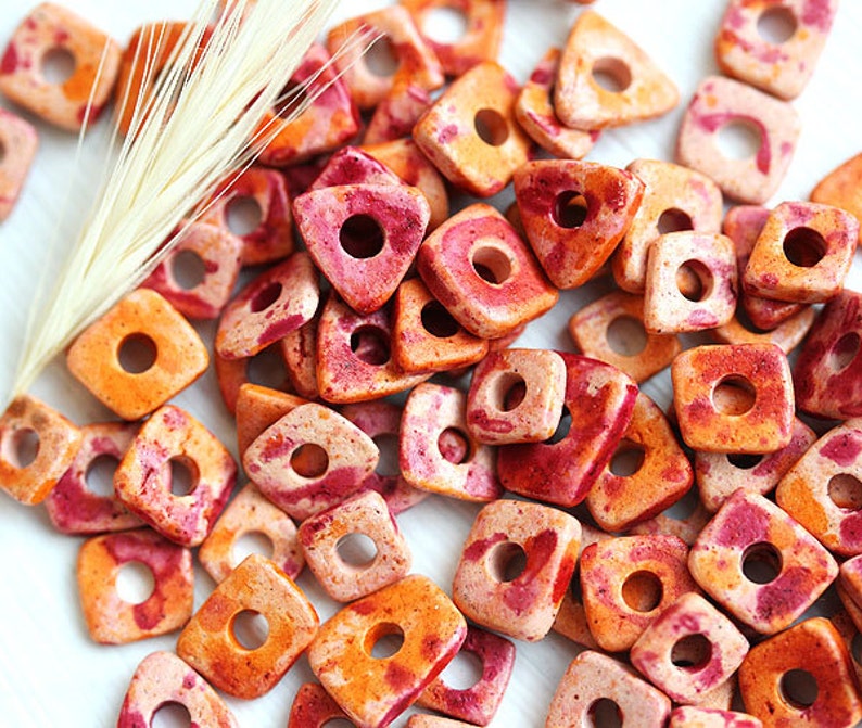 Greek ceramic Chip beads Mixed Peach, Pink, Orange tiny irregular spacers, 5mm approx.70pc 1576 image 1