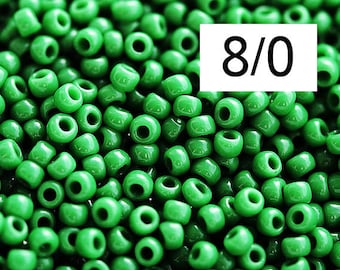 Green Seed beads TOHO size 8/0 Opaque Shamrock N 47D japanese glass rocailles - 10g - S910