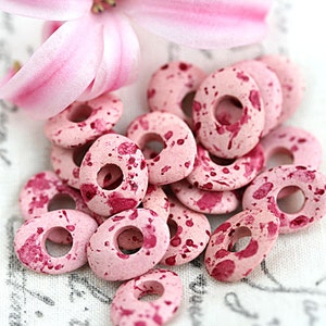 Pink Cornflake beads greek Ceramic rondelle beads, organic shape, donut washer, 10mm 20pc 2763 image 2