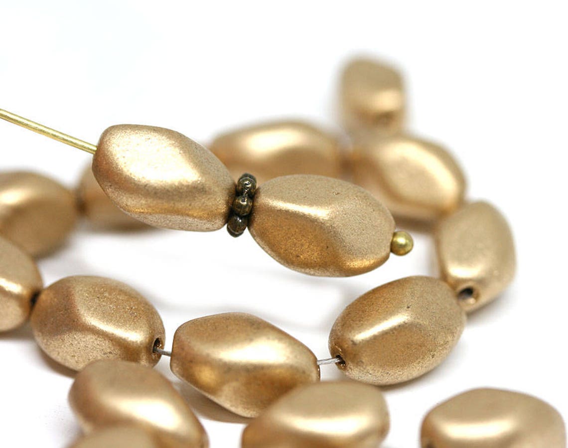 Matte Gold Glass Beads Golden Czech Glass Barrel Beads 11x7mm Etsy