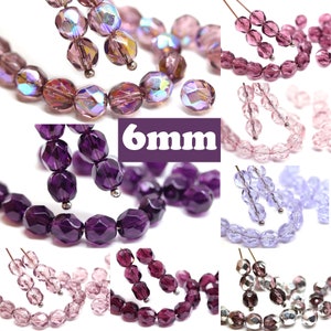 6mm Purple fire polished round beads Czech glass violet purple lilac beads, 30pc