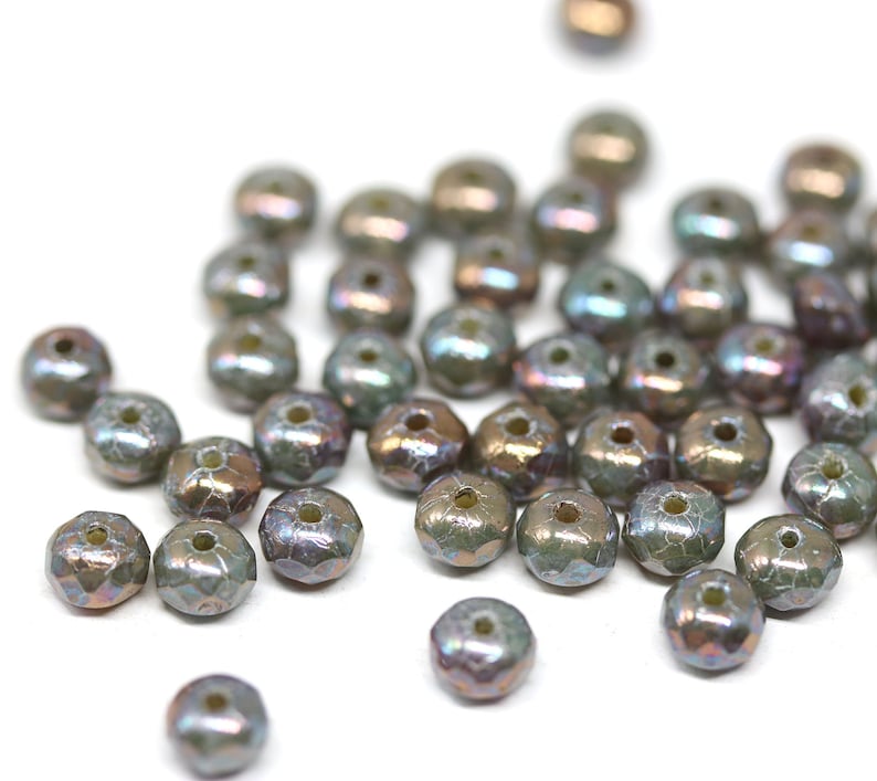 3x5mm Gray czech glass rondel beads, Mother of pearl shine gemstone cut rondelle bead 50Pc 2521 image 2