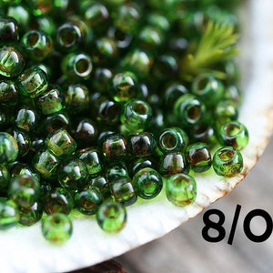 Picasso green seed beads, TOHO size 8/0, Transparent Peridot Picasso Y318, hybrid japanese seed beads 10g - S692