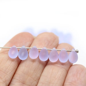 6x9mm Lilac teardrop czech beads, frosted glass purple blue drop beads 30pc 5356 image 2