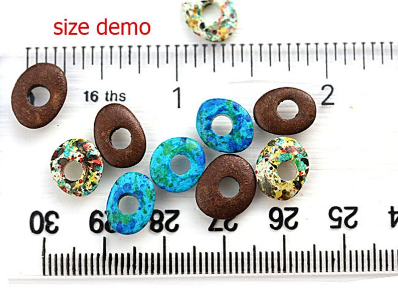 Pink Cornflake beads greek Ceramic rondelle beads, organic shape, donut washer, 10mm 20pc 2763 image 3
