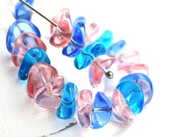 Wavy rondelle beads Blue Pink MIX Czech glass spacers wavy rondel - 4x9mm - 25Pc - 1569