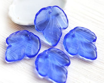 Large leaf bead - Light Sapphire Blue, top drilled czech glass leaves, pressed beads - 21x18mm - 6Pc - 1953