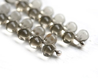 4x6mm Gray teardrop beads, Transparent grey czech glass tiny drops, 50Pc - 4004