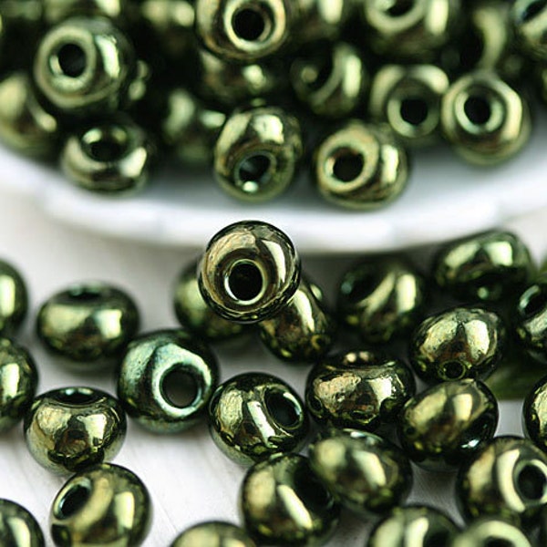 Preciosa Seed drop beads, Metallic Olive Green, Drop beads size 5/0, rocailles, glass beads - 10g - 2804
